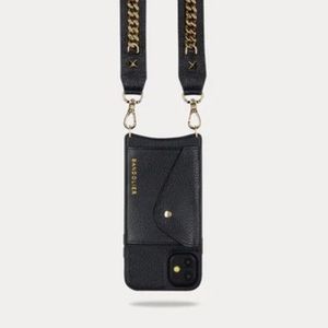 Stevie Side-Slot Leather Crossbody Bandolier 
Black/Gold - iPhone 11 Pro Max